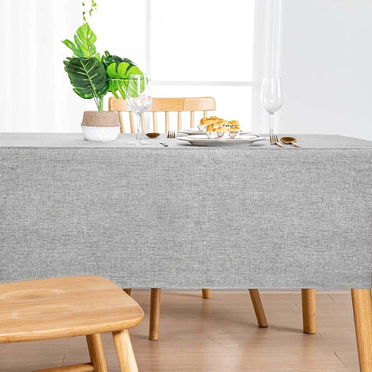 Hiasan Faux Linen Square Tablecloth - Wrinkle and Stain Resistant Washable Table Cloth for Kitchen Dining Room Holiday Table Cover for Dinner, Light Grey, 30 x 30 Inch
