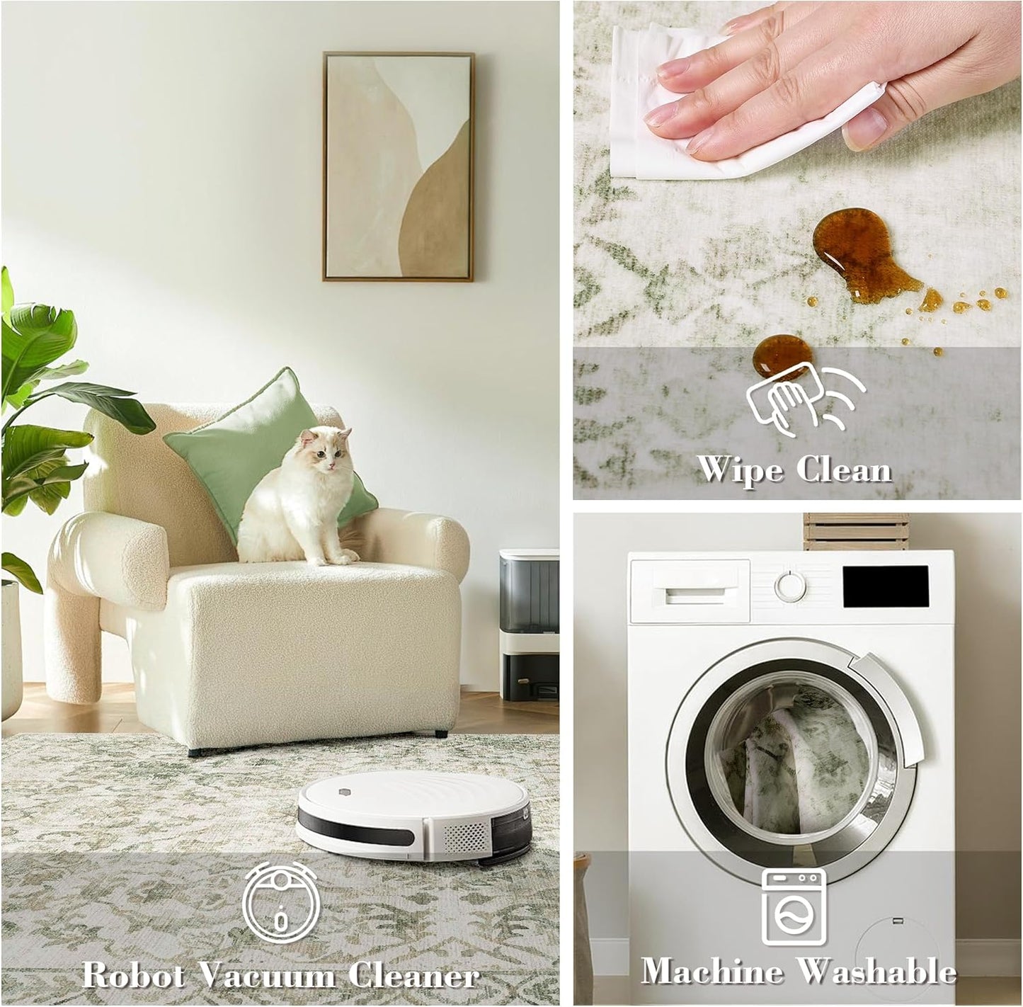 Green 2x6 Runner Rug for Hallways Bed Side Kitchen, Boho Washable Distressed Low-Pile Floor Entryway Long Bathroom Mat, Non-Slip Laundry Room Washstand Front Carpet Green 24x72 Inch