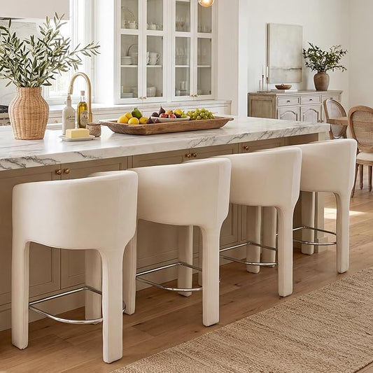 HNY Modern Counter Height Bar Stools Set of 4, 26”H Barrel Counter Stools by HNY
