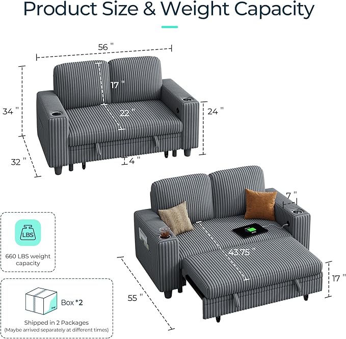 LINSY HOME Sectional Sleeper Sofa Pull Out Couches - Image 2
