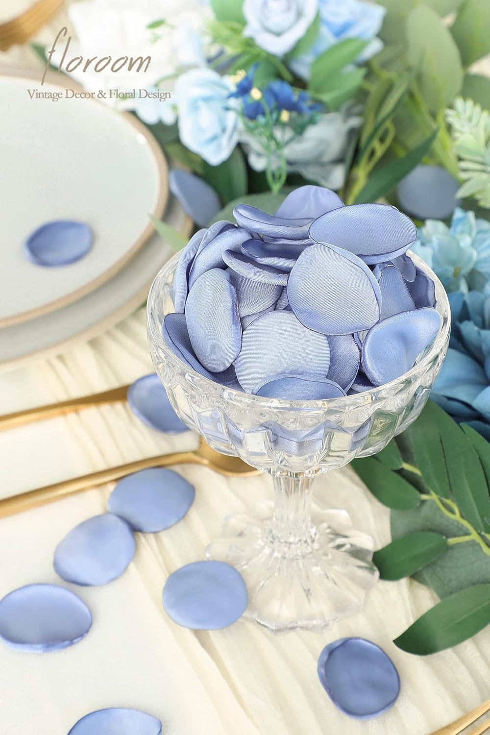 Floroom 300pcs Rose Petals Dusty Blue Faux Silk Flower Petals for Wedding Flower Girl Basket Aisle Scatter Dinner Table Centerpieces Party Confetti Bridal Shower Romantic Night Decoration