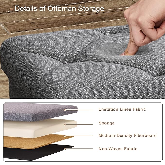 30 inch Storage Ottoman Bench, 30 inch Folding Storage Bench Ottoman, - Image 5