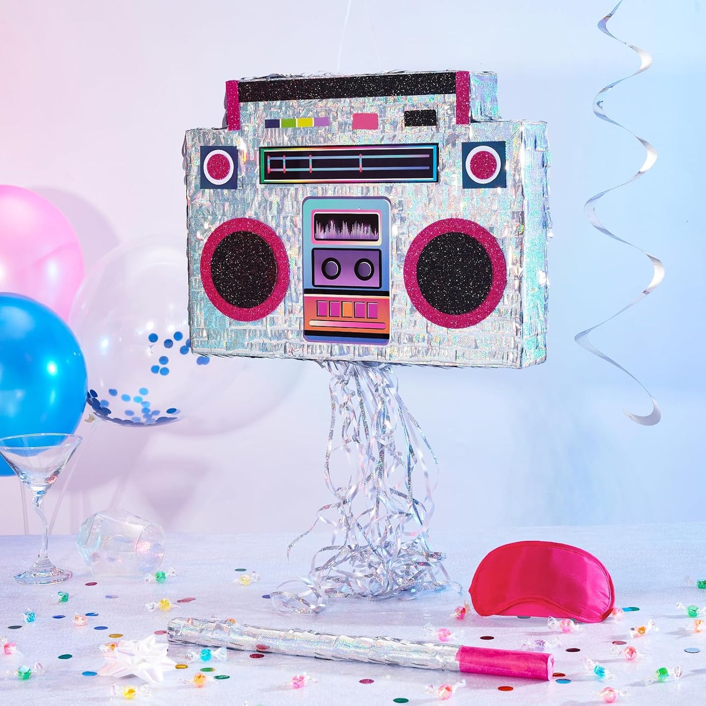 WERNNSAI Music Player Piñata - 80s and 90s Theme Party Decorations Piñata Bundle with Blindfold and Bat Music Piñata for Adults Kids Birthday Hip Hop Theme Party(12.5" x 16.5" x 3")