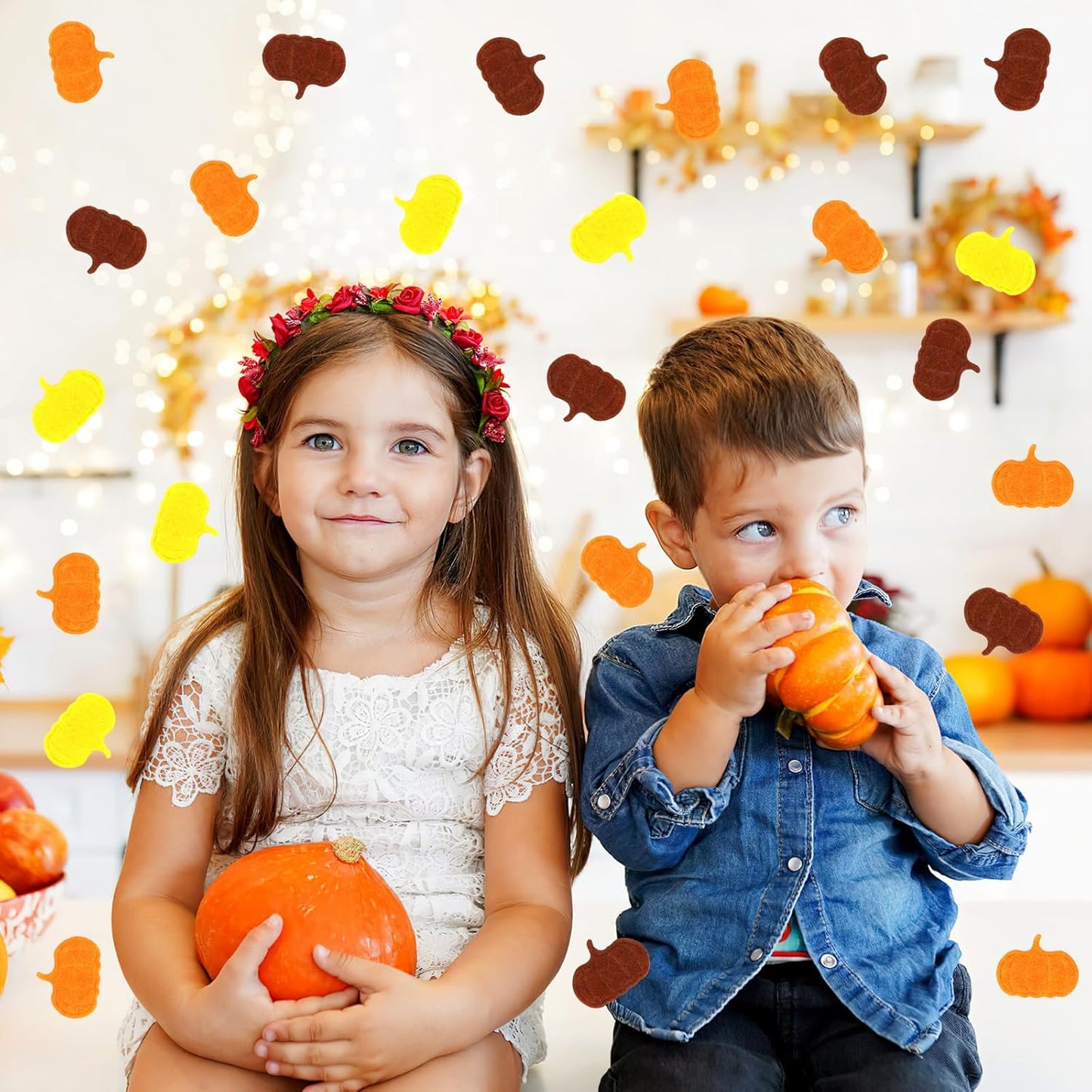 MARFOREVER Fall Felt Pumpkin Confetti, 500Pcs Thanksgiving Pumpkins Confetti Decorations Orange Yellow Autumn Table Scatter Centerpiece for Autumn Thanksgiving Day Party Accessories Supplies