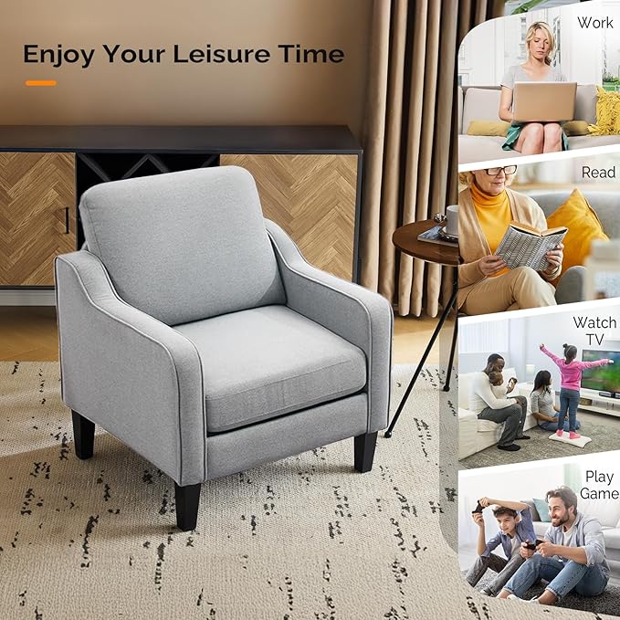 VINGLI Accent Chairs for Living Room, Line Comfy Upholstered Sofa Chair Mid - Image 8