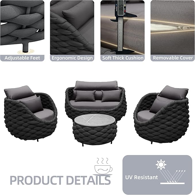 TWT Outdoor Patio Furniture Set-6 Pieces Aluminum Sectional Sofa, Metal Patio - Image 4