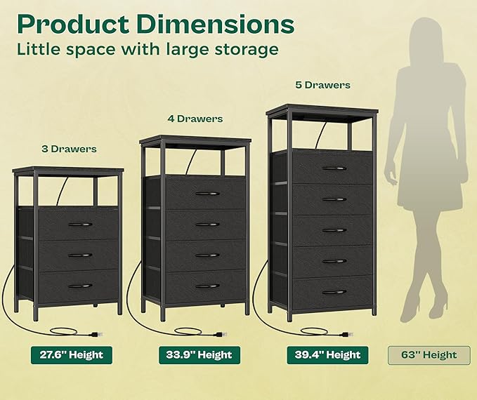 Huuger Night Stand with Charging Station, 4 Drawer Dresser - Image 5