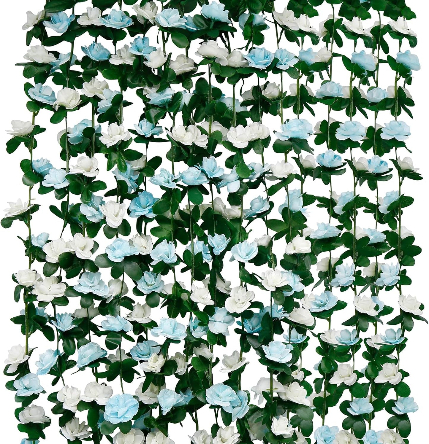 12 PCS 98.4 FT Artificial Flower Garland Rose Garland for Wedding Room Decor（12,Light Blue）