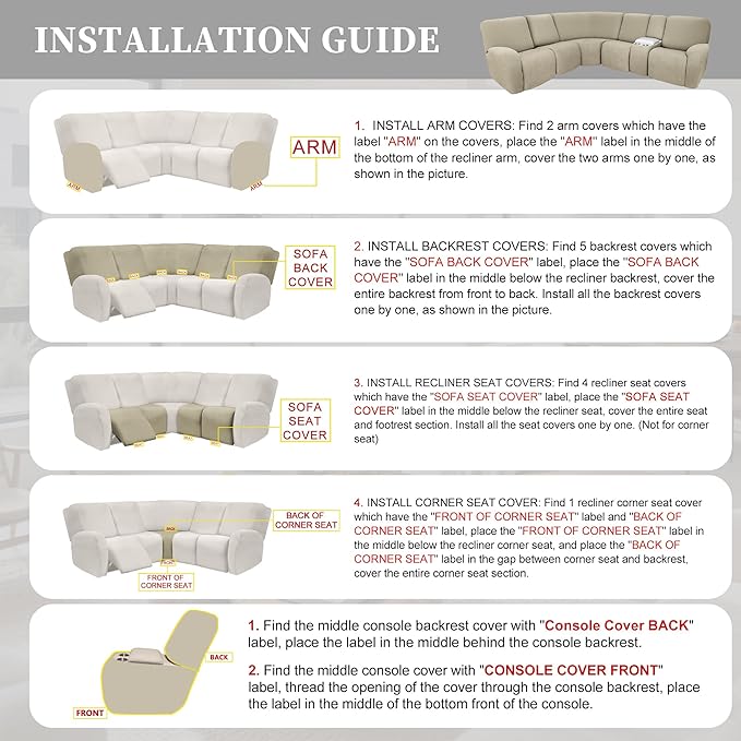 100% Waterproof Sectional Recliner Couch Covers - Image 7