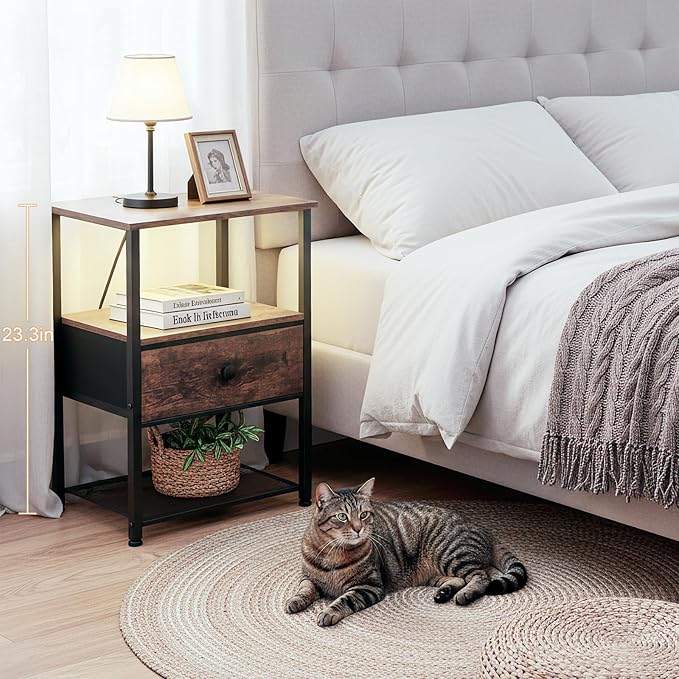 LOAKEKEL Night Stand Set 2, LED Nightstand - Image 2