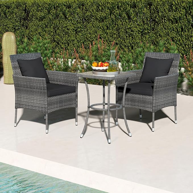Tangkula 3-Piece Patio Furniture Set, PE Wicker Conversation Bistro Set w/A - Image 2