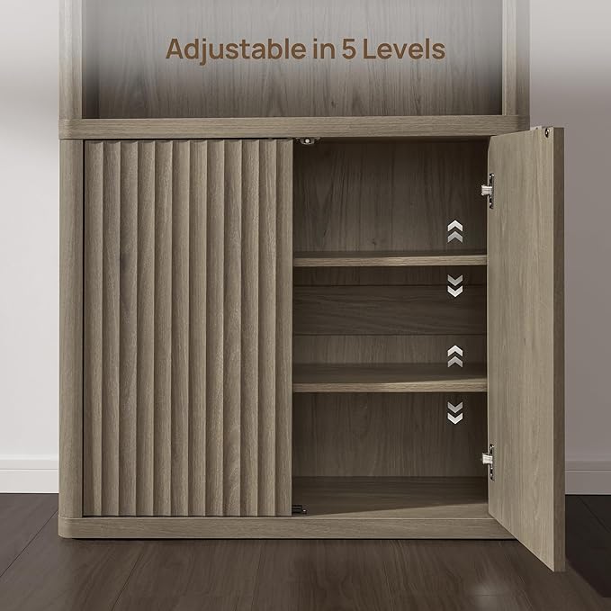 SICOTAS Book Shelf with Doors 71" Tall 6 Tier Bookshelf with Adjustable Shelves - Image 5