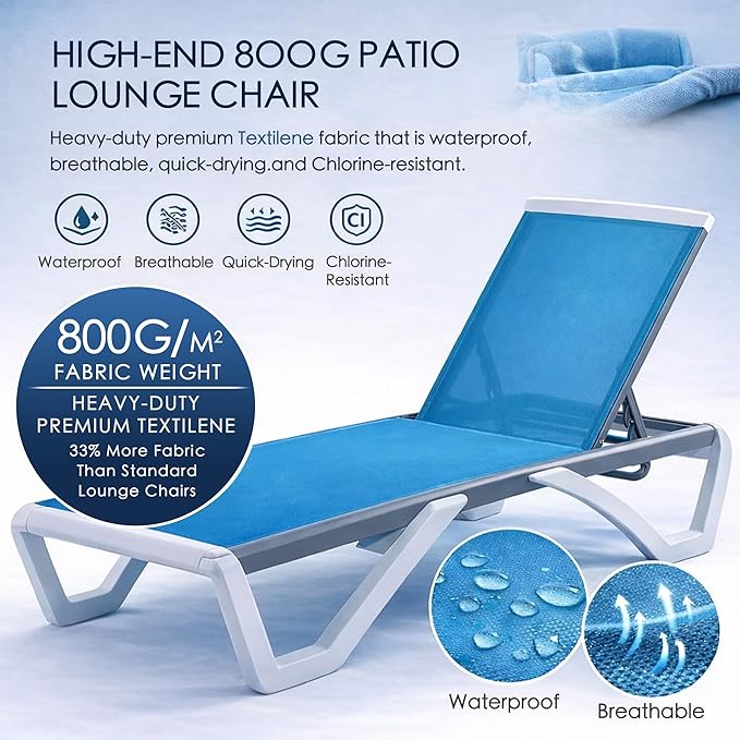 Kozyard Outdoor Chaise Lounge Chair, Fully Flat Adjustable Patio Lounger - Image 3