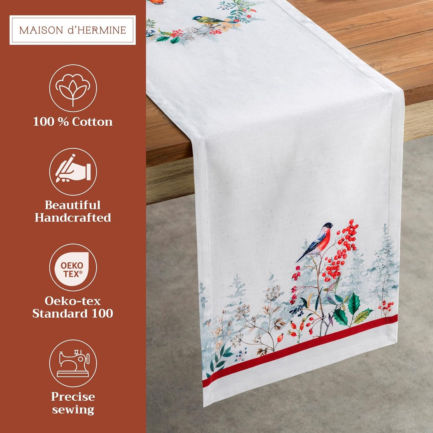 Maison d' Hermine Table Runner 100% Cotton Single Layer Table Runners 72 inches Long Decorative for Home Kitchen Dining Party Baby Shower Wedding Bridal Shower (Morzine, 14.50" x 72")