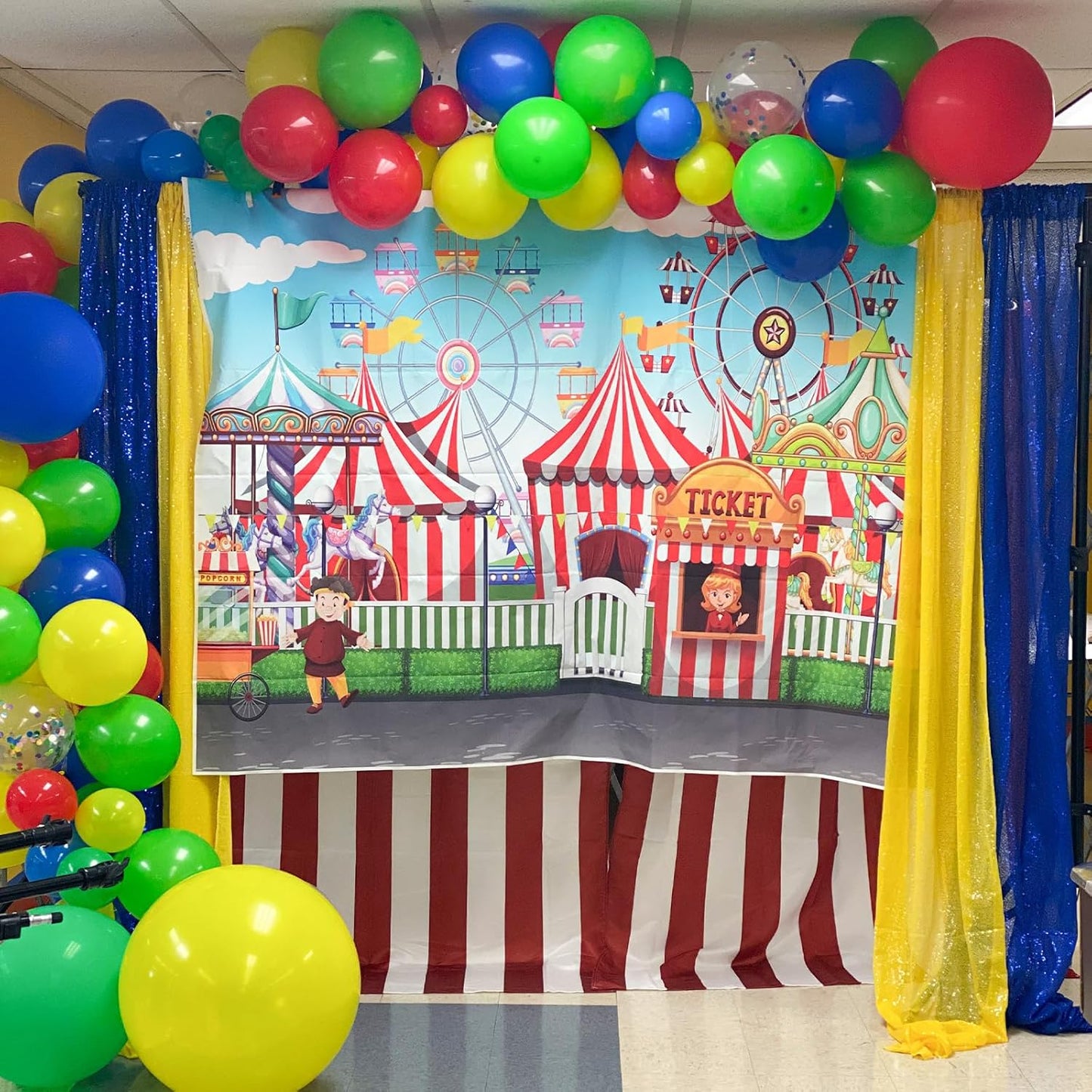 Red Blue Yellow Green Balloon Set, 12 Inch Carnival Circus Party Balloon Red Blue Green Yellow Helium Balloons Confetti Latex Balloon for Video Game Party Rainbow Kid Birthday Party Carnival Circus