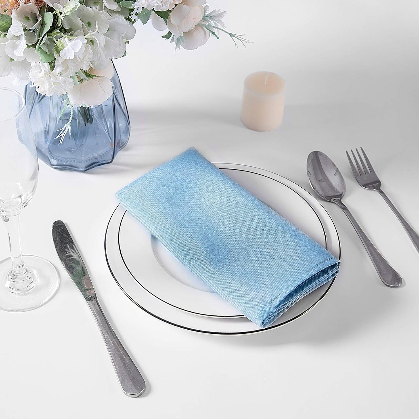 Cloth Napkins 17x17 inch Washable Polyester Dinner Napkins Soft Table Napkins for Wedding Party Dining Banquet(Blue Mist,50PCS)