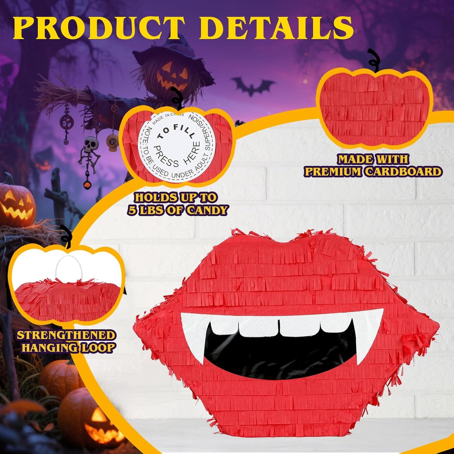 Halloween Vampire Pinatas Bundle with a Blindfold and Bat (16x12.5x4 Inches), Halloween Parties Supplies Game and Decoration