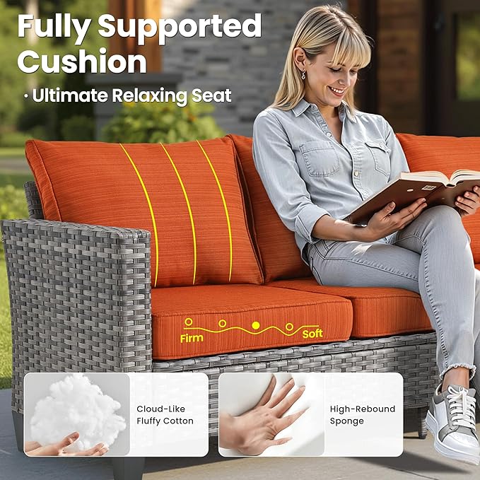 ovios 7 Pieces Patio Furniture Set, Outdoor Wicker Sofa Couch - Image 7