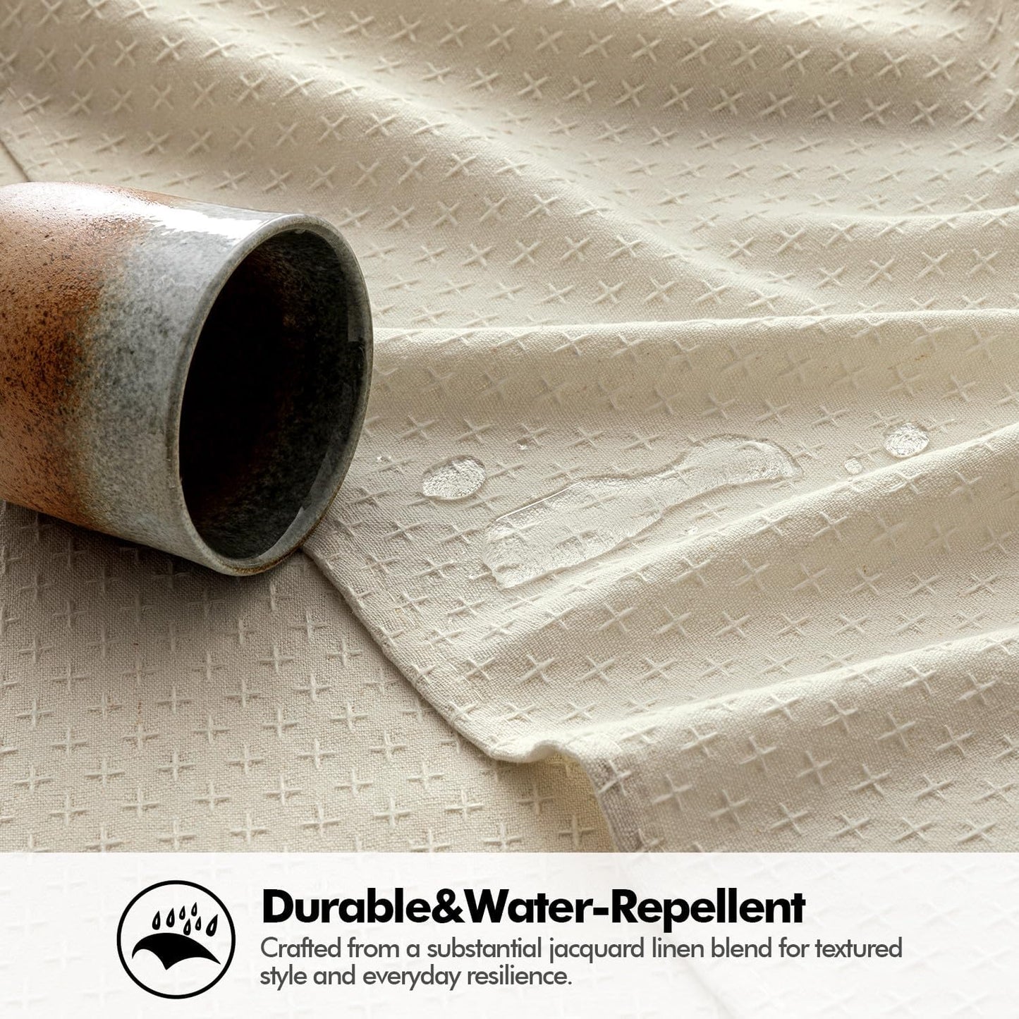 MIULEE Natural Linen Cottton Table Cloth Rectangle Tablecloth Waterproof Spillproof Cross-Star Textured Table Cltoth Decorative Farmhouse Style for Dining Party Weddings 60x84 Inch