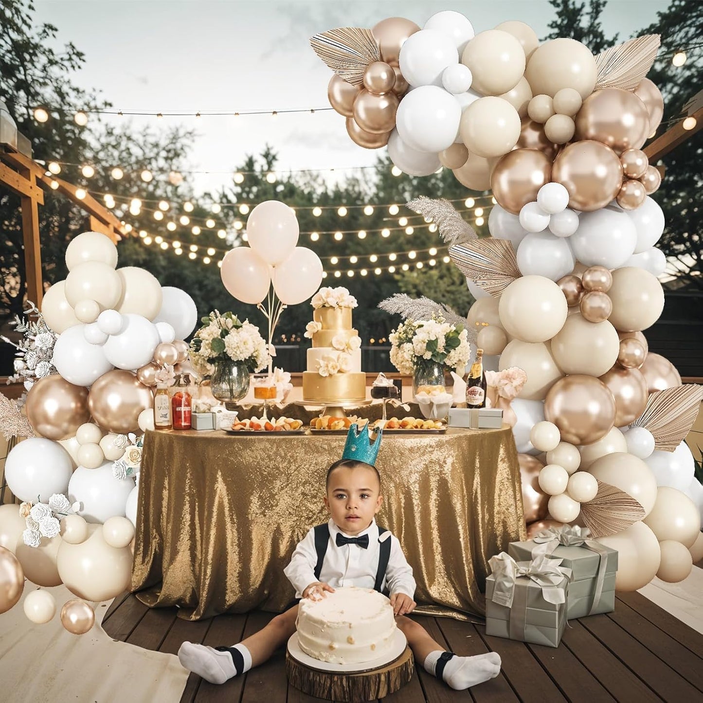Neutral Balloon Arch Kit 142Pcs Cream White Champagne Gold Balloons Garland Kit Boho Beige Sand White Gold Nude Birthday Party Balloons for Women Baby Bridal Shower Wedding Anniversary Decorations