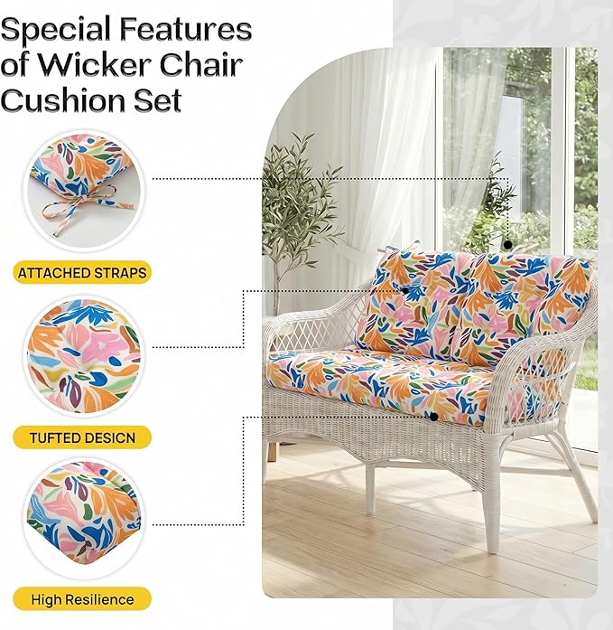 1 MIDDLE ONE Wicker Chair Cushions 3 Pieces Set - Image 5
