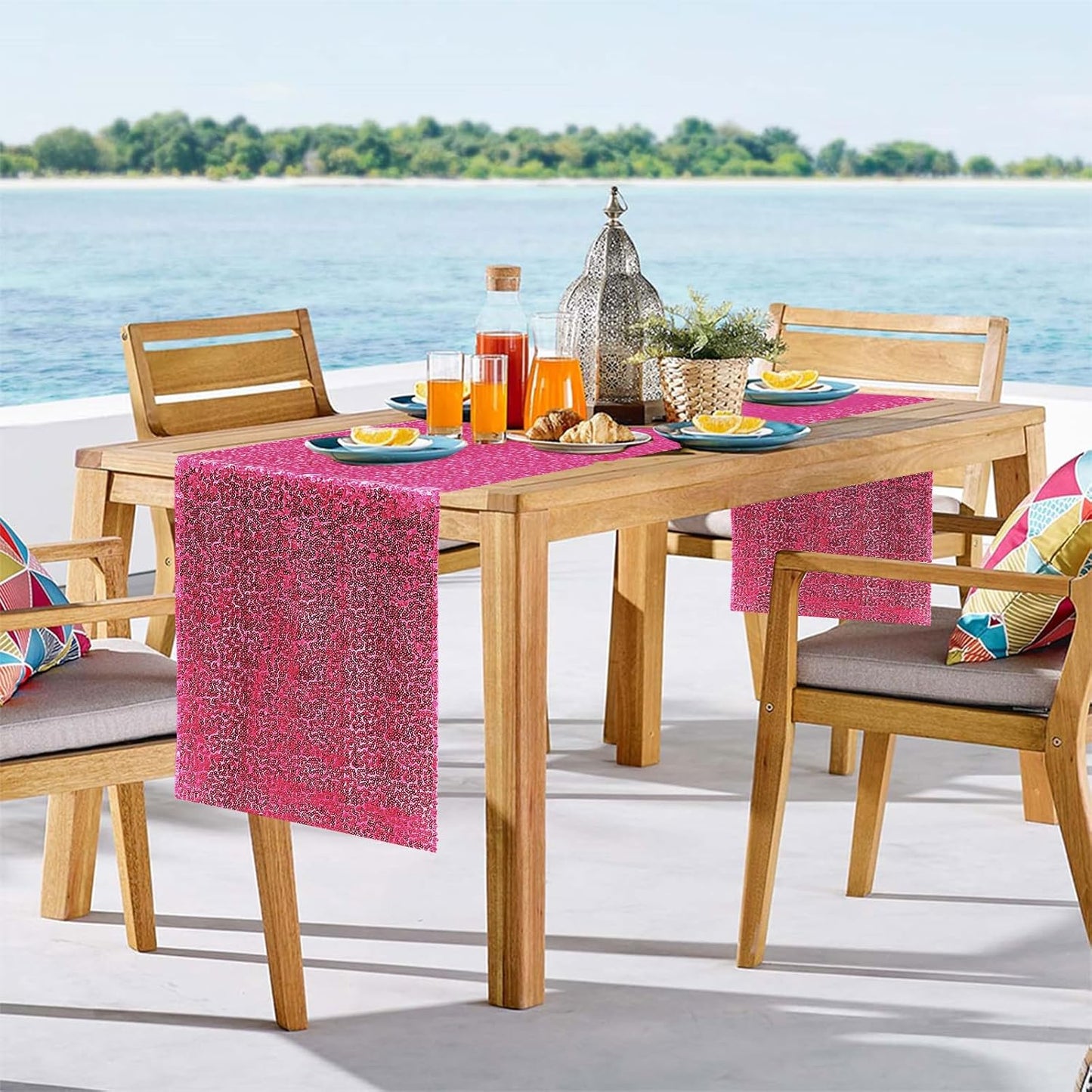 6 Packs 12 x 72 inches Sequin Table Runner, Hot Pink Glitter Table Runner for Birthday Party Supplies Wedding Engagement Baby Shower Holiday Celebration Event Decorations