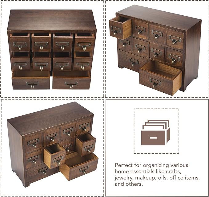 Traditional Card Catalog Solid Wood Small Chinese Medicine Small Curio Cabinet - Image 8