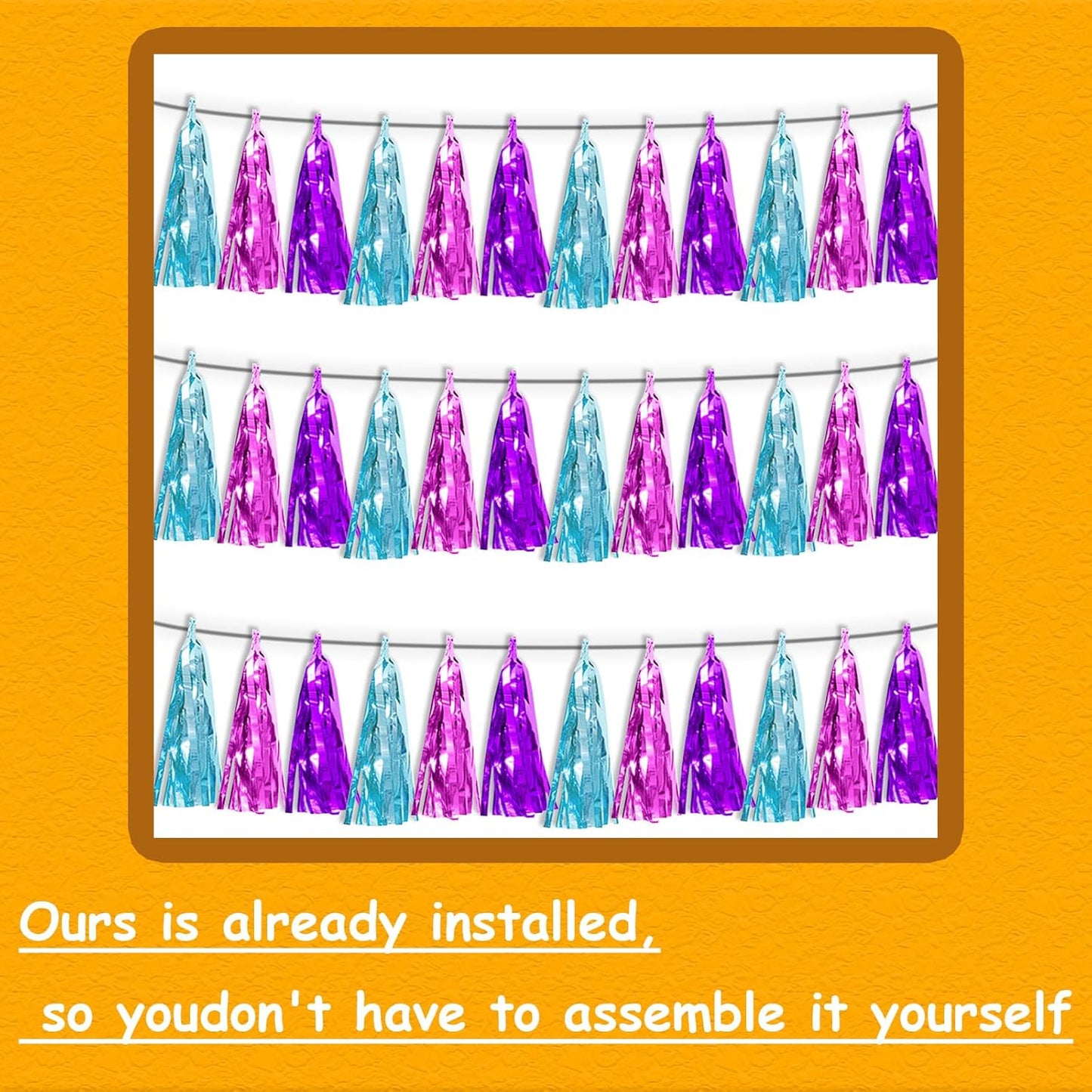 3P Lake Blue Purple-Hot Pink Metallic Fringe Tassel Banner Garland Foil Tinsel Streamer Wall Hanging Curtain Backdrop Banner for Parade Floats,Graduation Decorations, Wedding Party Decoration