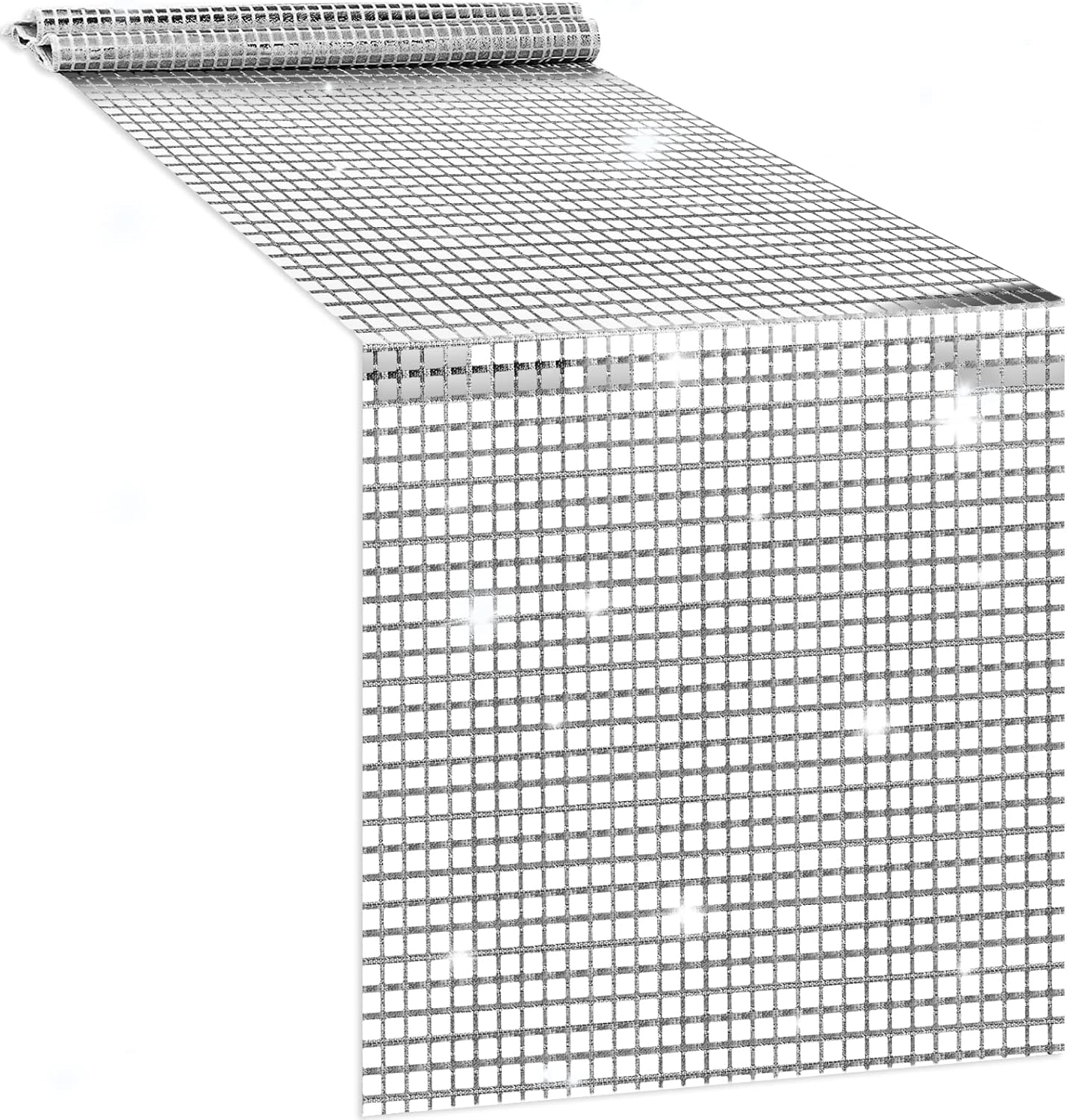 12 x 108 Inches Glitter Disco Table Runner - Retro 70s 80s Theme Decor - Silver Sequin - Bachelorette & Wedding Party Supplies