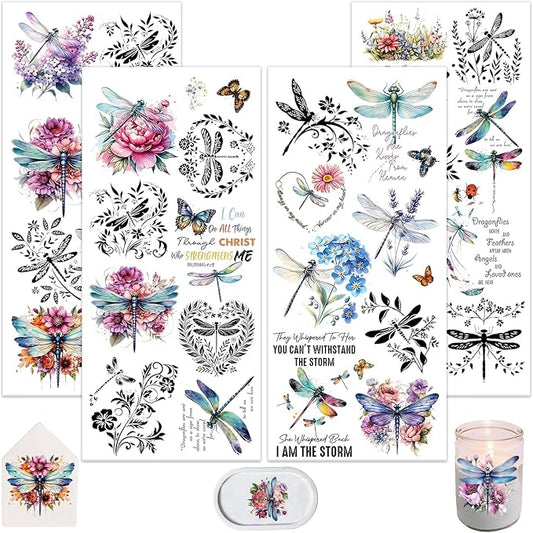 4 Sheets Rub on Transfers for Crafts, Dragonflies Furniture Transfers for Wood by Dorsbaby