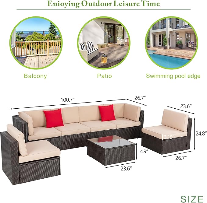 Vongrasig 7 Pieces Patio Furniture Sets, Outdoor Modular Sectional Sofa Patio - Image 3