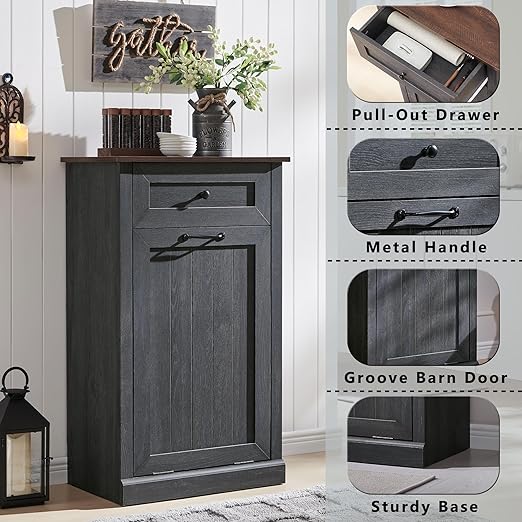 IFGET Tilt Out Trash Can Cabinet, 10 Gallon Farmhouse Laundry Hamper Cabinet - Image 3