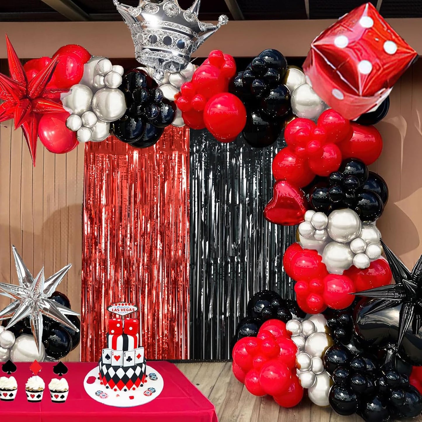 BEISHIDA 4 Pcs Red and Black Door Streamers Foil Curtain Red and Black Party Decoration Backdrop for Casino Theme Scream Halloween Supplies Graduation Birthday Party Decorations (3.28 ft x 6.56 ft)