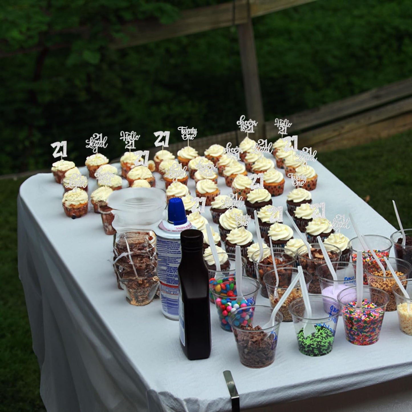 30pcs 21st Birthday Cupcake Toppers - Twenty One Legal 21st Cupcake Picks - Cheers to 21 Years Old - Silver Glitter Cake Decorations