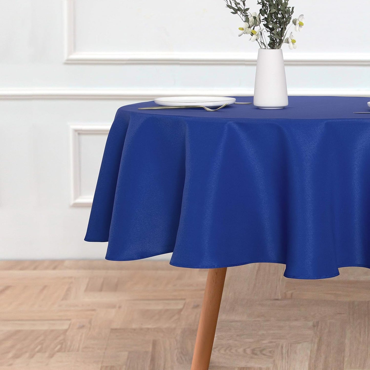 sancua Round Tablecloth - 60 Inch - Water Resistant Spill Proof Washable Polyester Table Cloth Decorative Fabric Table Cover for Dining Tables, Buffet Parties and Camping, Blue
