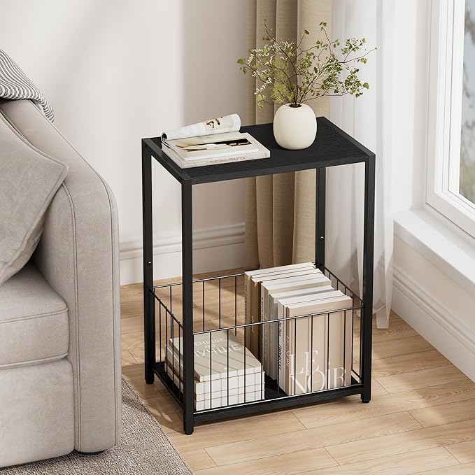 Homleke Side Table with Magazine Holder, Record Player Stand with LP Shelf - Image 2
