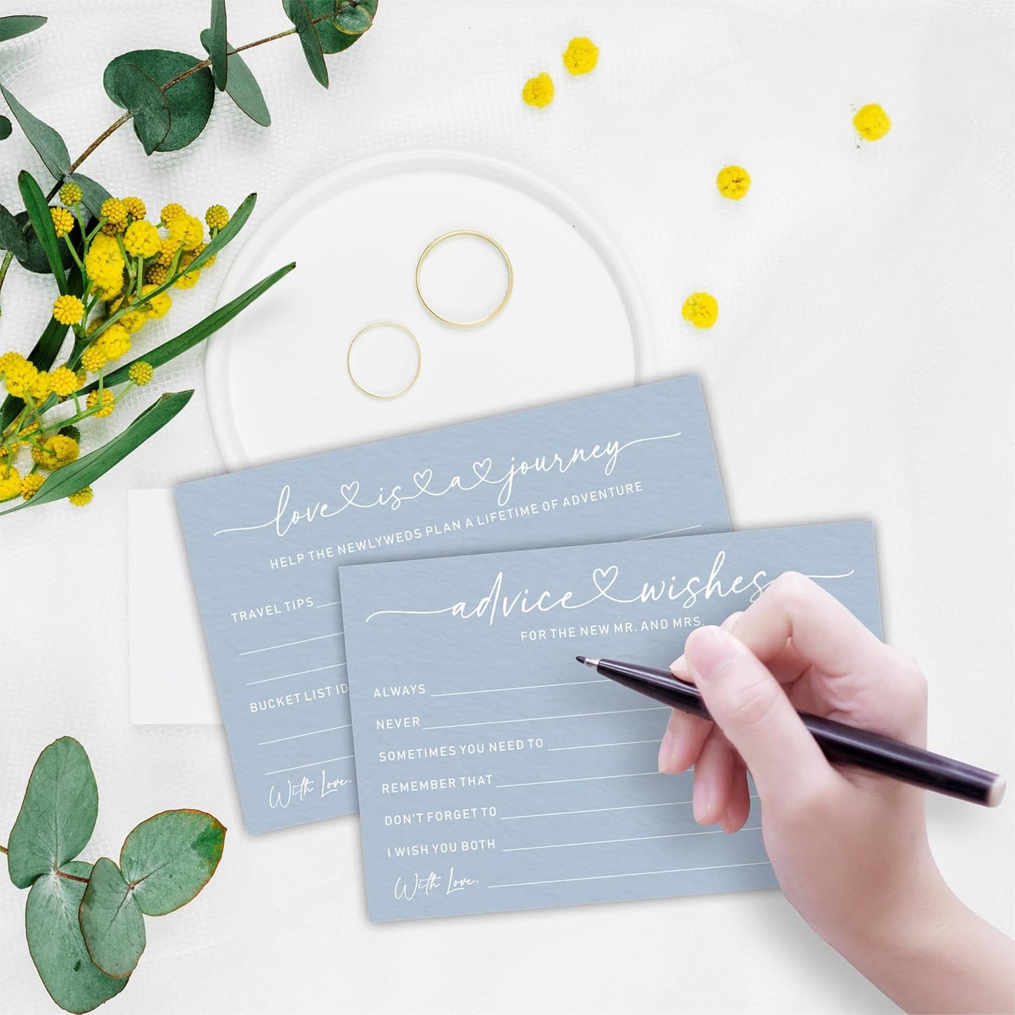 Wedding Advice Cards -Pack Of 30 Wishes For The New Mr & Mrs Wedding,Love Is A Journey Cards - Bride and Groom Newlyweds Bridal Shower Party Decoration,Games(Blue) - A02