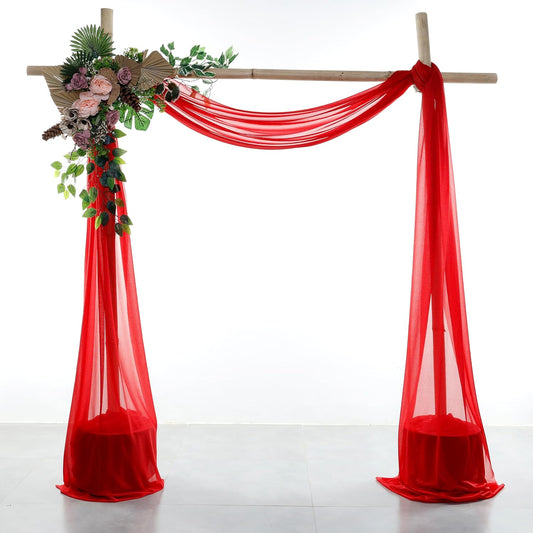 VDS Pack of 2 Panel (30 Inch X 20 Feet) Wedding Arch Draping Fabric Sheer Chiffon Fabric Drapery for Wedding Ceremony Reception Swag Backdrop Canopy Chuppah ARBO Altars Decoration (Red)