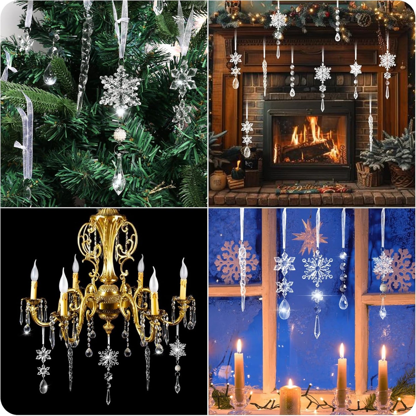 AuroTrends Christmas Tree Decorations 18Pcs, Acrylic Crystal Ornaments for Christmas Tree- Hanging Christmas Snowflake Decorations for Christmas Tree Ornaments