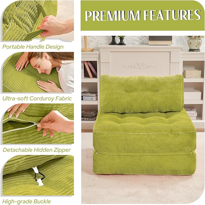 HABUTWAY Folding Sofa Bed, Convertible Sleeper Chair Bed w/Dual-Pillow & Handle - Image 6