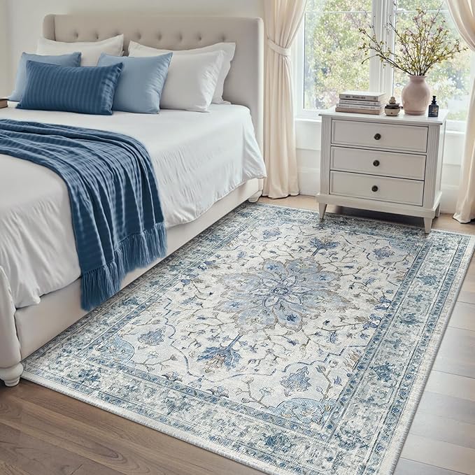 RELEANY Area Rugs 4'x6' Washable Non-Slip, Floral Vintage Distress Print - Image 8