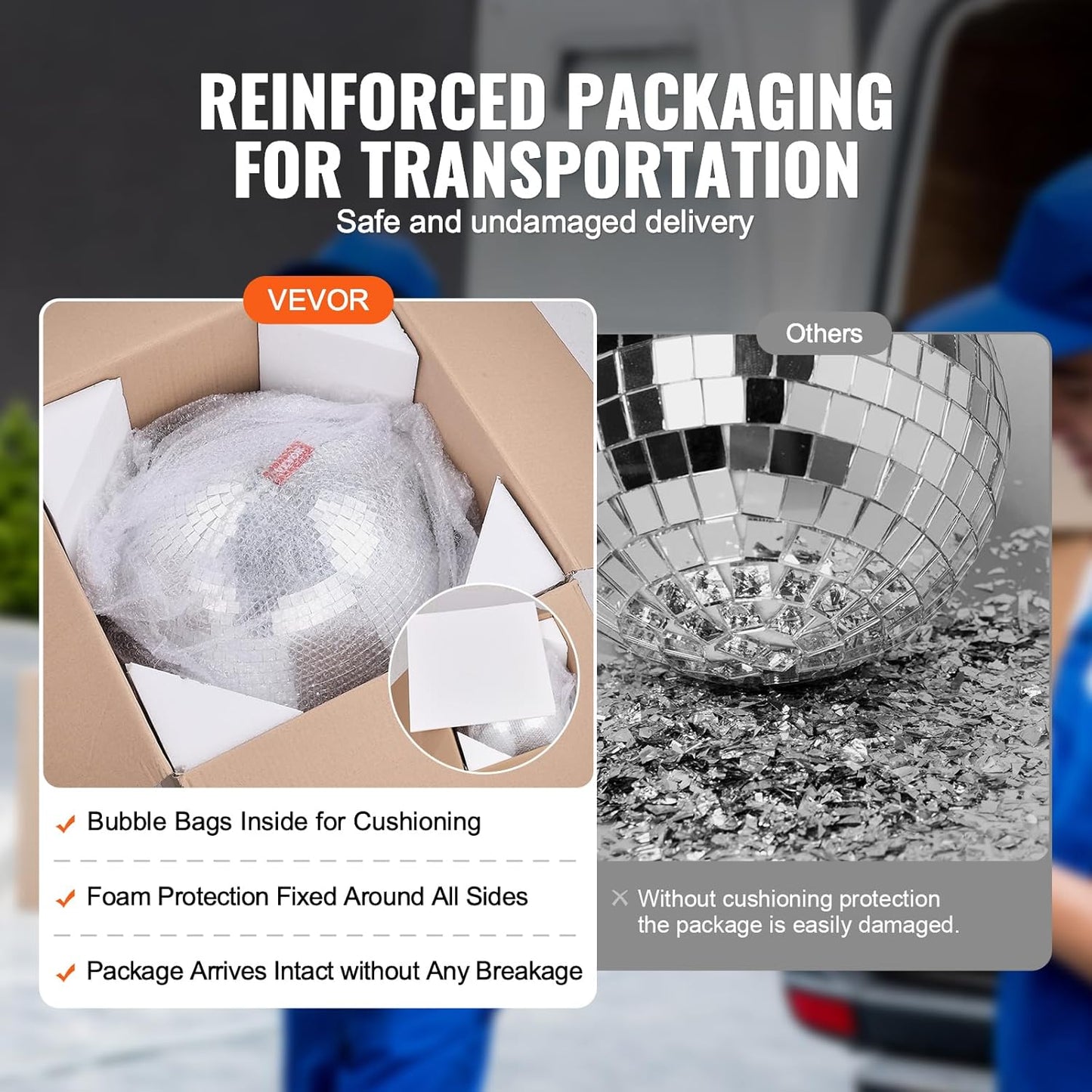 VEVOR Mirror Disco Ball, 12 Inch Mirror Ball with Hanging Ring, Lightning Disco Ball Party Decorations, Ideal for DJ Club, Stage, Wedding, Birthday, Christmas, New Years Celebration