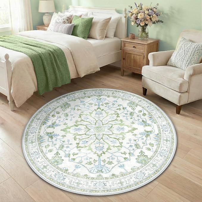 RELEANY Area Rugs Round 4ft Washable Non-Slip, Floral Vintage Distress Print - Image 3