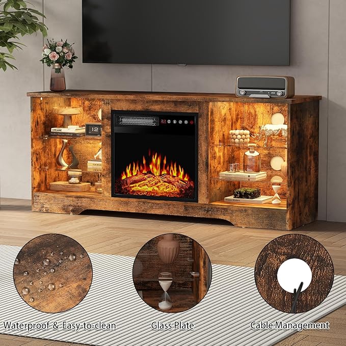 PRETZI Fireplace TV Stand with 18" Fireplace Up to 65" TVs, TV Media Console - Image 5