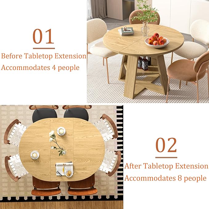 43.3in-59in Extendable Round Dining Table - Image 4