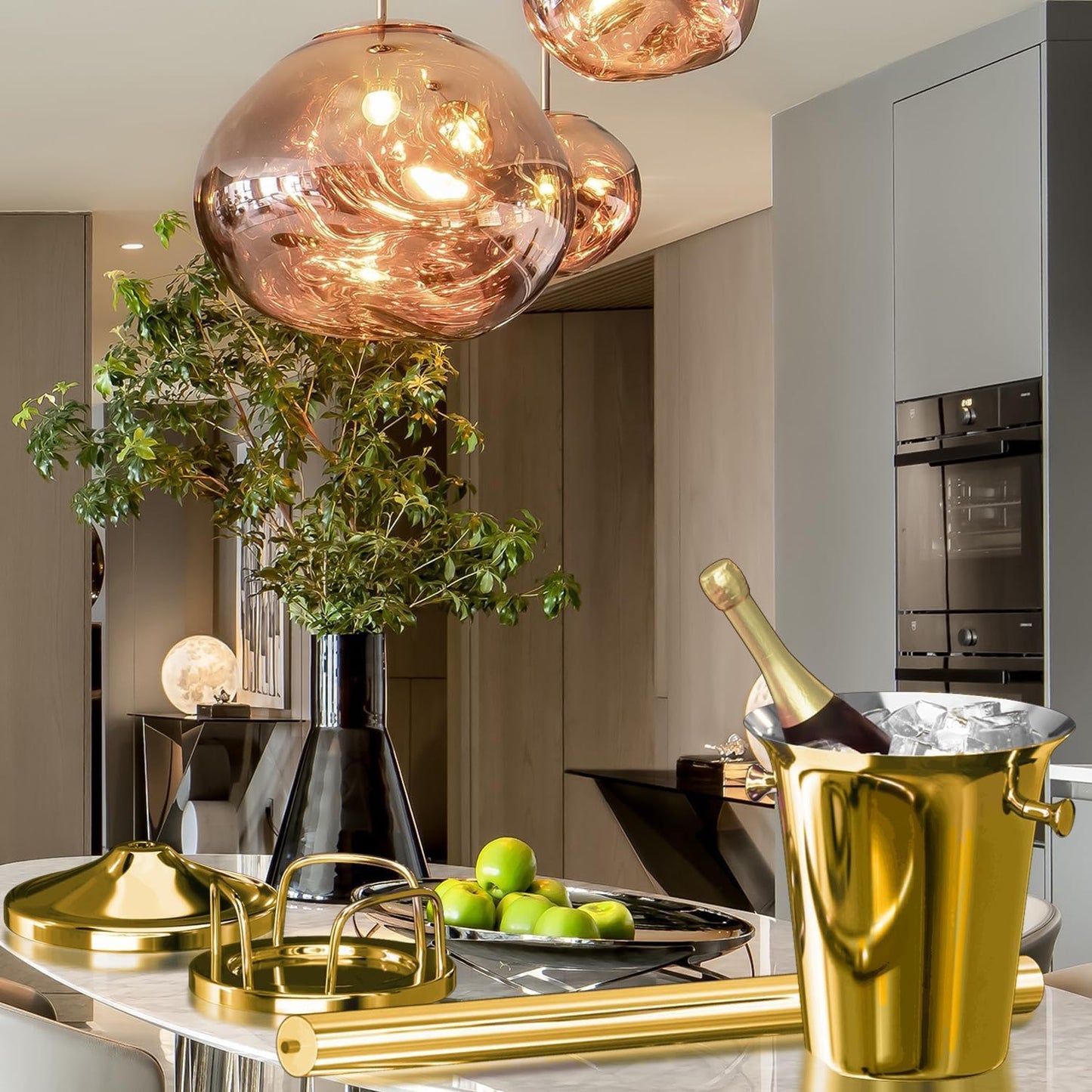 Ice Bucket with Stand Standing Champagne bucket for Party Stainless Steel Wine Bucket Wine Cooler with Stand 5L Wine Chiller for Bar Ktv Weding (gold)