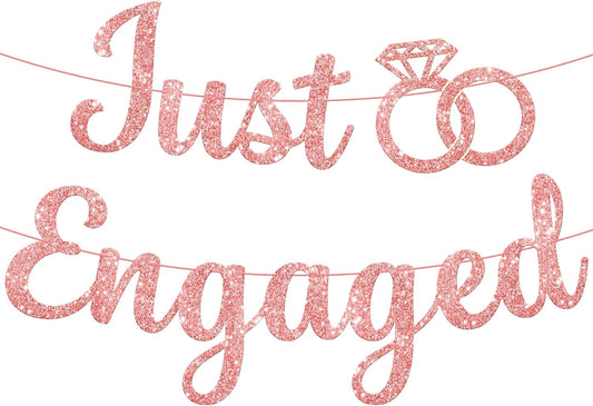 KatchOn Glitter Rose Gold Engagement Banner - 10 Feet, No DIY | Engagement Party Decorations | Just Engaged Sign