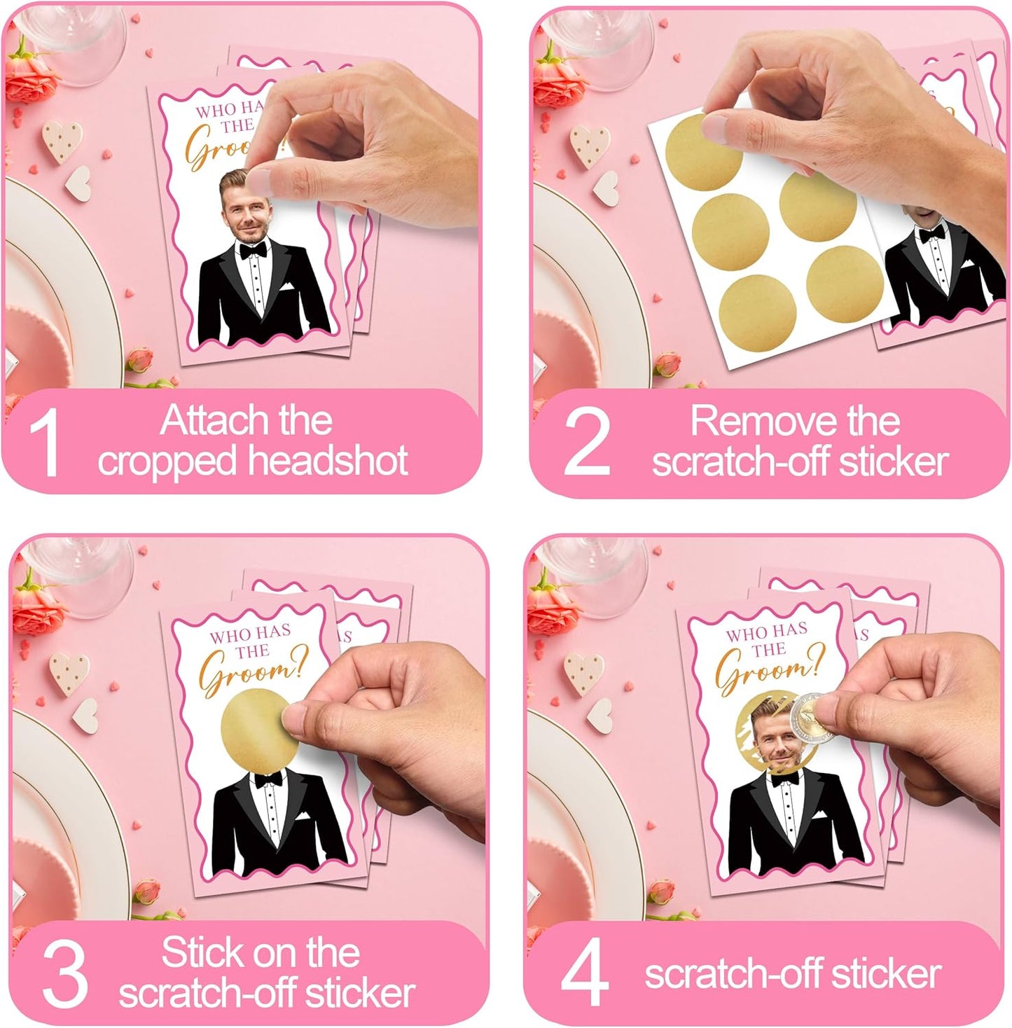 Who Has The Groom Bridal Shower Game Cards, 41Pcs Pink Wedding Shower Scratch Off Games, 3.5"x 2.1" Funny Bachelorette Party Favor Decor, Engagement Party Ideas Activities-A06