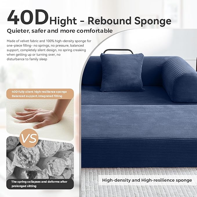 Convertible Sofa Bed with Corduroy Pillow, Comfy Floor Sofa Bed Compressed Sofa - Image 7