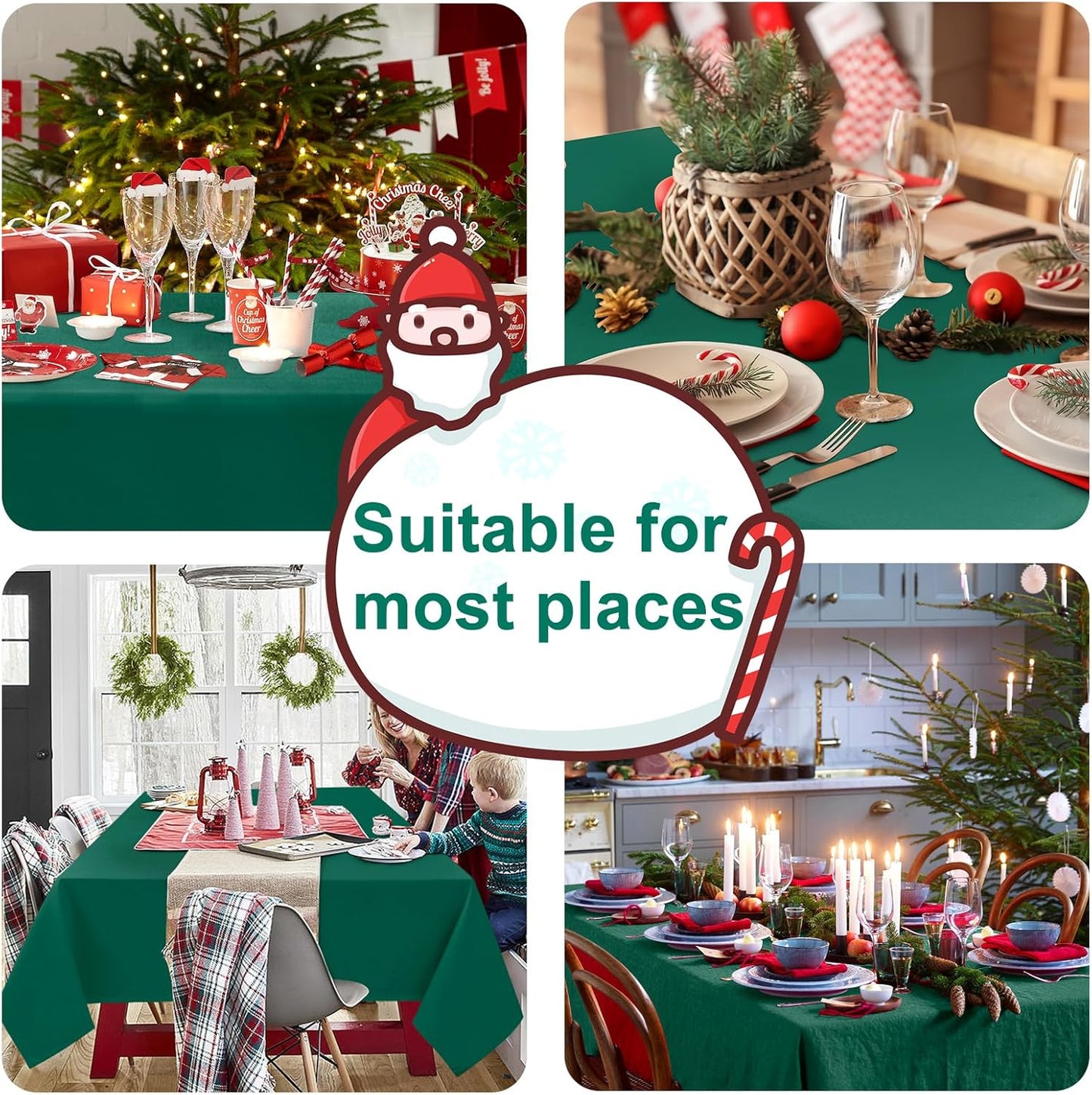 Hiasan Emerald Green Tablecloth for Rectangle Tables - Waterproof Washable Oblong Table Cloth for Dining Kitchen and Outdoor Use, 60 x 140 Inch